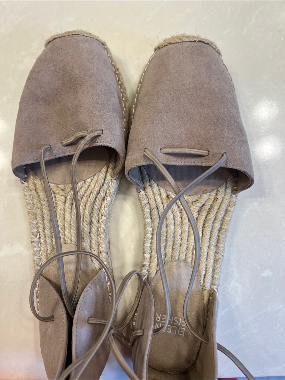 Eileen Fisher Taupe Suede Espadrille Lace-Up Flats